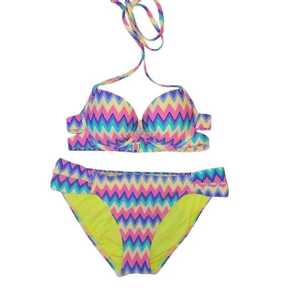 NWOT Aerie 2 Piece Bikini Brooke Swim Halter Top 32B Swim Bottoms L - Picture 3 of 9